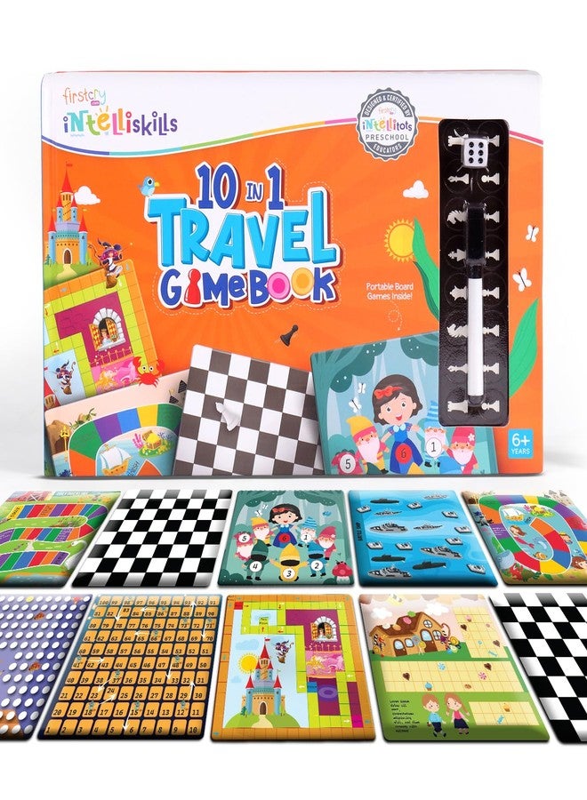 FIRSTCRY INTELLISKILLS مجموعة كتب ألعاب لوحية كلاسيكية مميزة من إنتليسكلز، ١٠ في ١، للأطفال، تتضمن الشطرنج، حورية البحر الصغيرة، علاء الدين، لعبة السفر، وغيرها الكثير، لعبة عائلية ممتعة ومناسبة للحفلات، ألعاب محمولة للأطفال من عمر ٦ سنوات فما فوق، هدية مثالية لأعياد الميلاد - Image 1